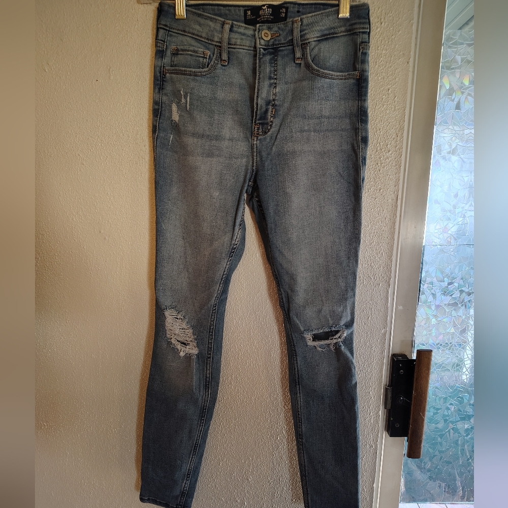 Hollister Blue Skinny Jeans with Distressed Details
